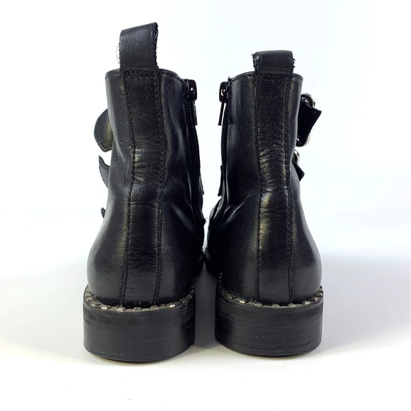 Steve Madden Recharge Leather Boots Womens Sz 6 Black Buckle Moto Studded Bootie - Picture 6 of 16